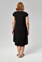 Plus Size V-Neck Short Sleeve Woven Viscon Comfort Dress Plain Black - 3