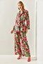 Women's Pink Belt Detailed Palazzo Trousers Patterned Bottom-Top Set 21255 60251654 - 5