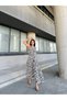 Black-Ecru Double-Breasted Collar Patterned Elastic Waist Maxi Length Viscose Fabric Summer Dress 0060 - 3