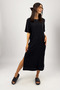 Women's Wrapped Fabric Slit Oversize Short Sleeve Crew Neck Midi Length Dress Black - 3