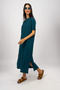 Women's Wrapped Fabric Slit Oversize Short Sleeve Crew Neck Midi Dress Petrol - 5