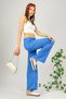 Women's Elastic Waist Wide Leg Oversize Wrap Fabric Long Blue Palazzo Trousers - 6