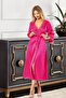 Satin Lace Detailed Nightgown Dressing Gown Double Set 2612 Fuchsia - 2