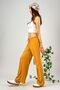 Women's Elastic Waist Wide Leg Oversize Wrinkled Fabric Long Mustard Palazzo Trousers - 5