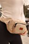 New Model Cream Unigue Canvas Waist Bag with Two Pockets and Text Printed on It - 2