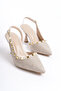 Women's Beige Wicker Stiletto with Buckle Detail - 4