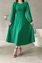 Green Balloon Sleeve Crew Neck Midi Dress - 3