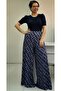 Navy blue chain patterned elastic waist wide leg knitted pants skirt
