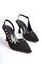 Women's Black Straw Stiletto with Buckle Detail - 4