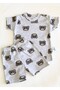 Baby Pajama Set Short Sleeve Shorts Gray Teddy Bear Pattern Printed Grimelange Newborn Kids Pajamas - 2