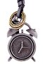 Adjustable Leather Drawstring Necklace with Alarm Clock Figure - 4