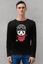 Men's Black Bandana Panda Crew Neck Long Sleeve Combed Cotton T-shirt