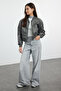 Anthracite Distressed Detail Faux Leather Bomber Jacket Coat TWOAW24MO00278 - 8