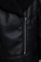 Siyah Oversize Kalıp Peluş Detaylı Suni Deri Biker Ceket Mont TWOAW25MO00037 - 5