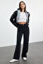 Black Patterned High Waist Wide Leg Jeans Twoss24Je00278