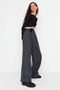 Antrasit Wide Leg/Geniş Paça Yüksek Bel Dokuma Pantolon TWOAW23PL00302 - 5
