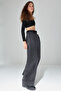 Antrasit Wide Leg/Geniş Paça Yüksek Bel Dokuma Pantolon TWOAW23PL00302 - 6