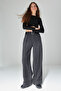 Antrasit Wide Leg/Geniş Paça Yüksek Bel Dokuma Pantolon TWOAW23PL00302 - 2