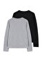 Siyah-Gri 2'li Paket %100 Pamuk Bisiklet Yaka Regular/Normal Kesim Örme T-Shirt TWOAW25TS00001 - 16