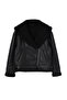 Siyah Oversize Kalıp Peluş Detaylı Suni Deri Biker Ceket Mont TWOAW25MO00037 - 7