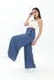 Wide Belt Wide Leg Straight Linen Women's Trousers - Blue - 5