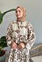 Buttoned Loose Floral Beige Viscose Dress - 4
