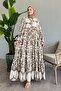 Buttoned Loose Floral Beige Viscose Dress - 3