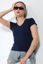 Cotton Combed Cotton Compact Lycra V-Neck Short Sleeve Basic T-Shirt 21043 Dark Blue - 4