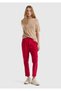 Women's Red Velvet Trousers with Elastic Waist - 5