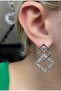 Square Detailed Silver Color Earrings - 2