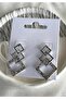 Square Detailed Silver Color Earrings