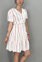 Women's Double-Breasted Kiloş Dress with Colorful Lines on White - 3