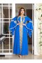 Gold Embroidered Lace Kaftan Evening Dress Blue 2-Piece Set - Kft411403 - 2