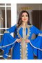 Gold Embroidered Lace Kaftan Evening Dress Blue 2-Piece Set - Kft411403 - 3