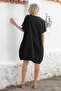 Italian Black Boat Neck Short Sleeve Buttoned Cotton Woven Casual Dress - 8