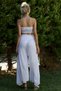 Organic Cotton White Lined Tasseled Woven Elastic and Tie-Waist Wide-Leg Casual Trousers - 8