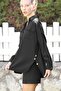 Organic Cotton Black Shirt Collar Long Sleeve Double Flap Pockets Side Buttons Woven Casual Shirt