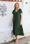 Dark Green V-Neck Short Sleeve Allover Printed Woven Casual Dress - 6