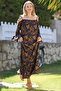 Brown Carmen Collar Ruffled Sleeves and Hem Ruffled Allover Printed Woven Casual Dress - 2