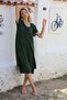 Dark Green V-Neck Short Sleeve Allover Printed Woven Casual Dress - 7