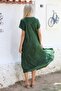 Dark Green V-Neck Short Sleeve Allover Printed Woven Casual Dress - 8
