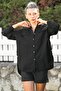 Organic Cotton Black Shirt Collar Long Sleeve Double Flap Pockets Side Buttons Woven Casual Shirt - 5