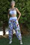 Italian White Leaf Patterned Double Pocket Woven Jogger Elastic Waist Baggy Leg Trousers - 5
