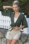 Organic Cotton Khaki 3/4 Sleeve Tieable Washable Woven Casual Muslin Kimono Jacket