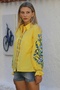 Yellow Shirt Collar, Balloon Sleeves, Buttoned Collar and Sleeves, Embroidered Woven Casual Blouse - 6