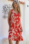Orange-White V-Neck Sleeveless Woven Casual Dress with Ruffled Hem - 2