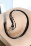 Black Color 56 cm Leather Rubber Look Leather Rope Necklace Steel Chain Extension Necklace - 7