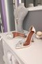 Mother-Of-Pearl Leather Edge Trimmed 11cm Champagne Heeled Stoned Completely Transparent Stiletto Women's Shoes - 3