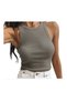 Women's Gray Ribbed Halter Collar Knitted Tank Top - 2