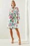 Women's Multi-Colored Skirt Pleated Belted Floral Patterned Dress 2242 60251713 - 3